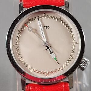 Akteo Medical Watch Quartz 34mm Red Leather  Stainless Steel Case Nurse Doctor